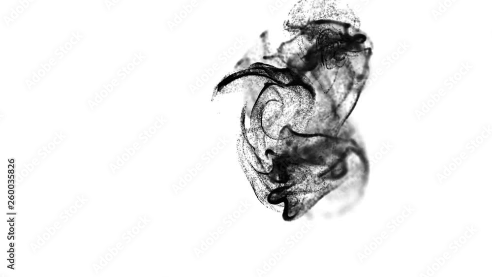 Poster 4k black particles move in a stream of liquid in front of the camera in slow motion. 3d ink effect f