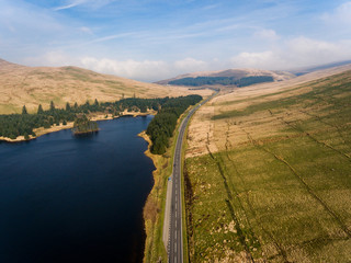 Obraz premium Aerial view of the Brecon Beacons National Park on a Spring moring in Wales, UK