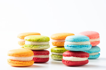 Macarons on white background