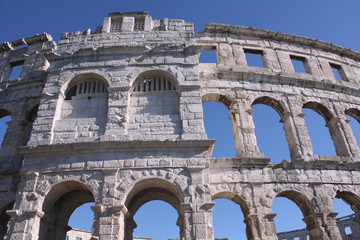 Roman amphitheater Pula. Arena ancient Roman times. Architecture Croatia.