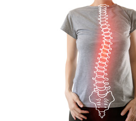 Pain in the spine, a woman with backache