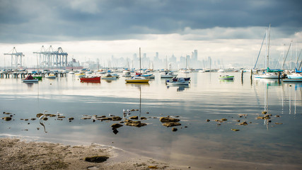 Yachts and motor Boats moored in Williamstown Harbour