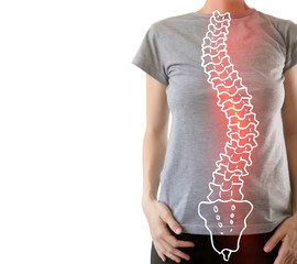 Pain in the spine, a woman with backache