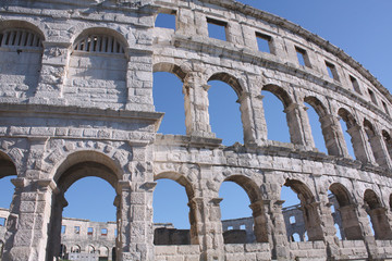 Naklejka premium Roman amphitheater Pula. Arena ancient Roman times. Architecture Croatia.