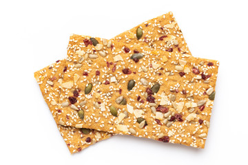 Rye bread slice on a white background.