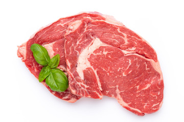 Fresh raw bio  beef steak isolated on white background.
