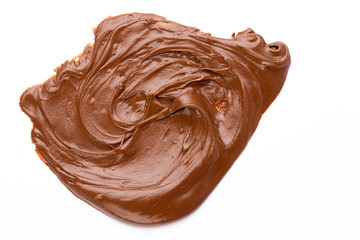 Chocolate cream isolated on white background. Flat lay.