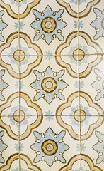 Detail of the traditional tiles from facade of old house. Decorative tiles.Valencian traditional tiles. Floral ornament.