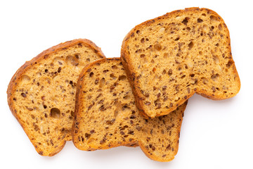 Rye bread slice on a white background.