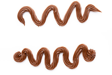 Chocolate cream isolated on white background. Flat lay.