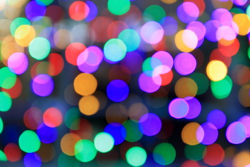 Multi color bokeh, Defocused light for christmas, new year and funny holiday background.