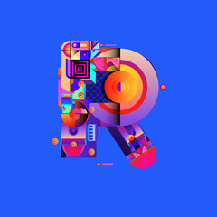Vector colorful alphabet font letter R for logo, illustration, and background