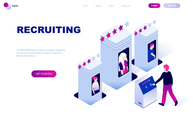 Modern flat design isometric concept of Recruiting decorated people character for website and mobile website development. Isometric landing page template. Vector illustration.