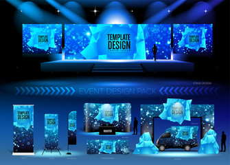 A pack of 3D event design medias in vector format, with a sample of graphic template in RGB color. It is suitable for event design, event planing, concert, seminar, etc.