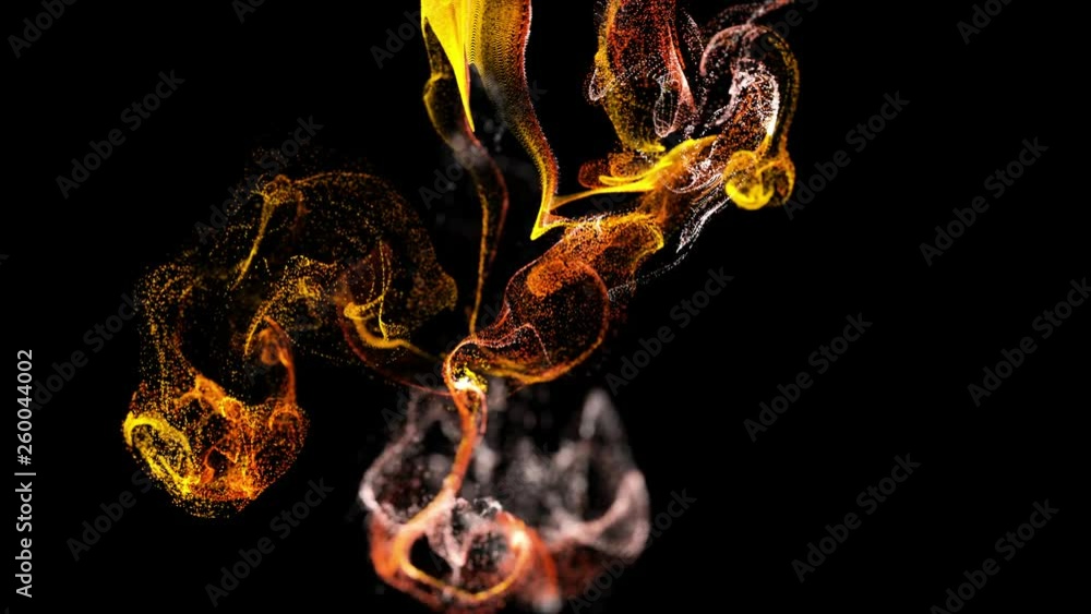 Poster 4k glow particles move in a stream of liquid in front of the camera in slow motion. 3d ink effect fo