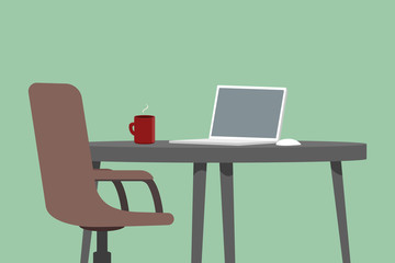 Workplace in home office. Vector illustration.