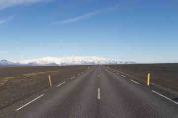 Highway 1 Iceland. Clear road covered in winter.ring road, route 1 in Iceland