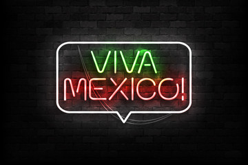 Vector realistic isolated neon sign of Viva Mexico logo for template and invitation covering on the wall background. Concept of Cinco de Mayo.
