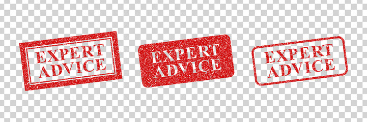 Vector realistic isolated red rubber stamp of Expert Advice logo for template decoration and layout covering on the transparent background.