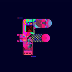 Vector colorful alphabet font letter F for logo, illustration, and background