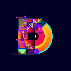 Vector colorful alphabet font letter D for logo, illustration, and background