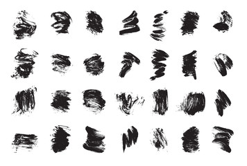 Set of Chinese ink mark. Black brush strokes. Freehand drawing. Vector illustration. Isolated on white background.