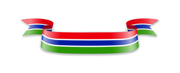 Gambia flag in the form of wave ribbon.