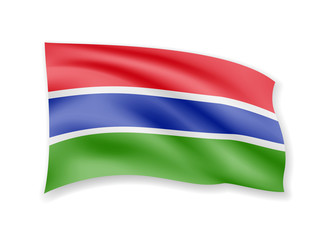 Fototapeta na wymiar Waving Gambia flag on white. Flag in the wind.