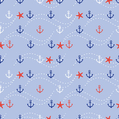 Marine anchor and star fish seamless pattern.