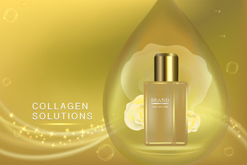 Beauty product, gold cosmetic container with advertising background ready to use, luxury skin care ad, illustration vector.