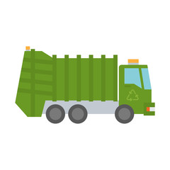 Modern green garbage truck