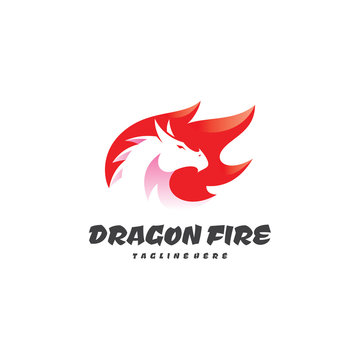 Dragon Serpent head in negative space and Fire Flame Illustration Logo Icon Vector with vibrant gradient color