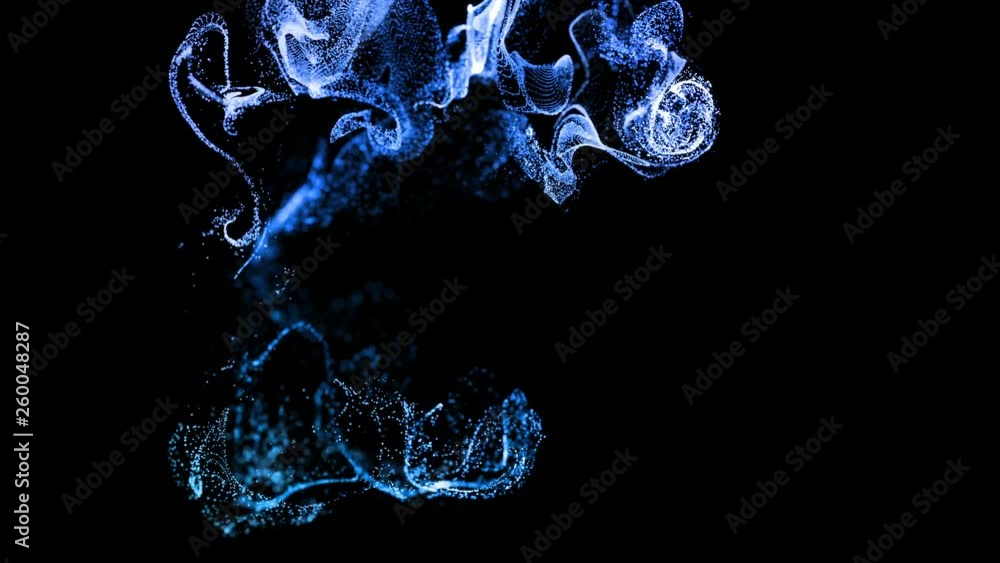Poster 4k glow particles move in a stream of liquid in front of the camera in slow motion. 3d ink effect fo