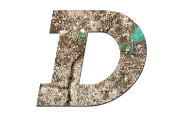 Letter D alphabet with old  wall on white background