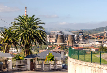 Industry chimney in nature in Asturias in a sunny day