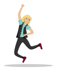 Fototapeta na wymiar The woman jumps joyful. The girl win. Success. Isolated vector illustration.