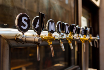 Taps for beers outside the building