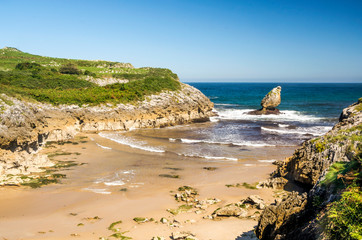 Fototapeta na wymiar Coastline in Asturias in the north of Spain. You can see the ocean in a sunny day.