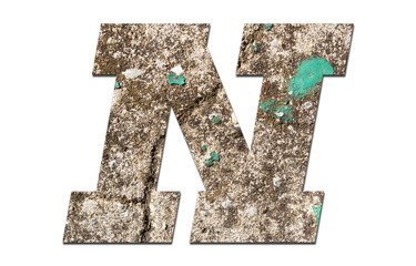 Fototapeta premium Letter N alphabet with old wall on white background