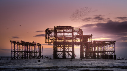 West Pier relic at sunset , Brighton and Hove