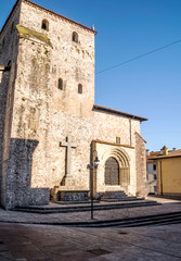 Fototapeta na wymiar Romanesque church in Asturias on a sunny day.