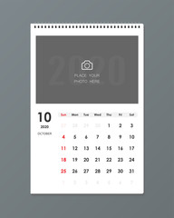 Simple October 2020 photo calendar. Week starts from Sunday.