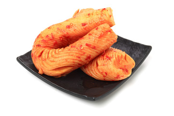 sliced radish kimchi  on white background