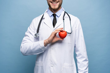 healthcare and medical concept - male doctor with heart. - obrazy, fototapety, plakaty