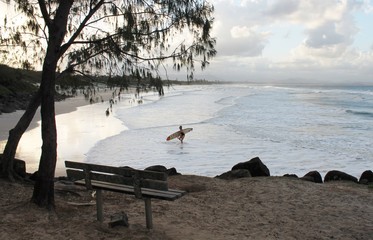 Byron bay beach ocean sand landscape NSW, Australia, popular tourist destinations known for its...