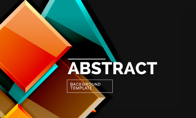 Glossy mosaic style geometric shapes - squares and triangles on black