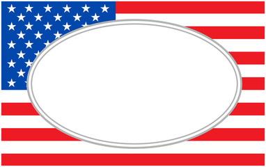USA flag with oval frame empty space for text.