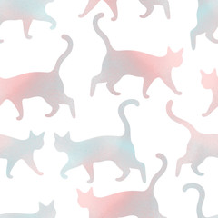 Seamless pattern with silhouettes of cats on white background