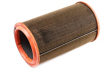 Used car air filter above white background. Car concept repaires.