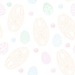 Easter seamless pattern design with bunnies. Light baby print for child fabric or gift paper. 